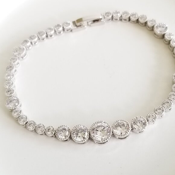 Silver Tennis Bracelet with Cubic Zirconias - NEW - Picture 4 of 6